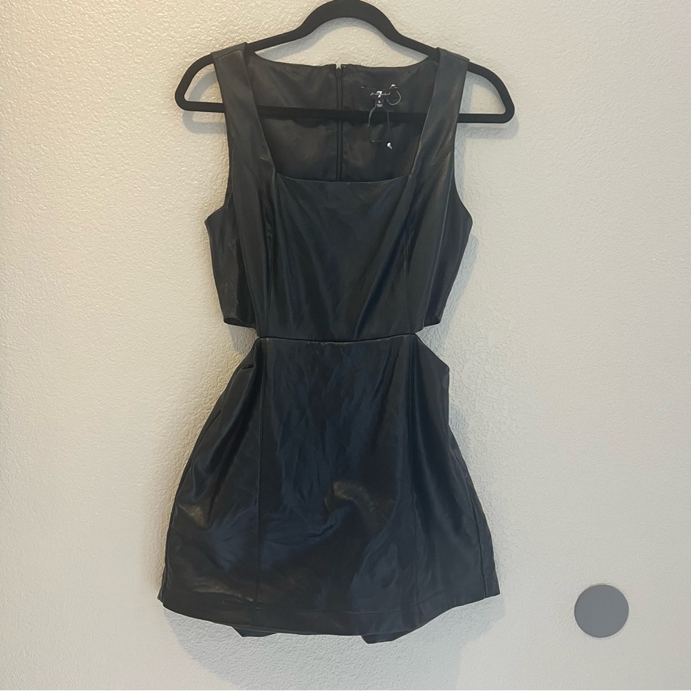 7 For All Mankind Black Faux Leather Cut Out Short Romper Size Small NWOT